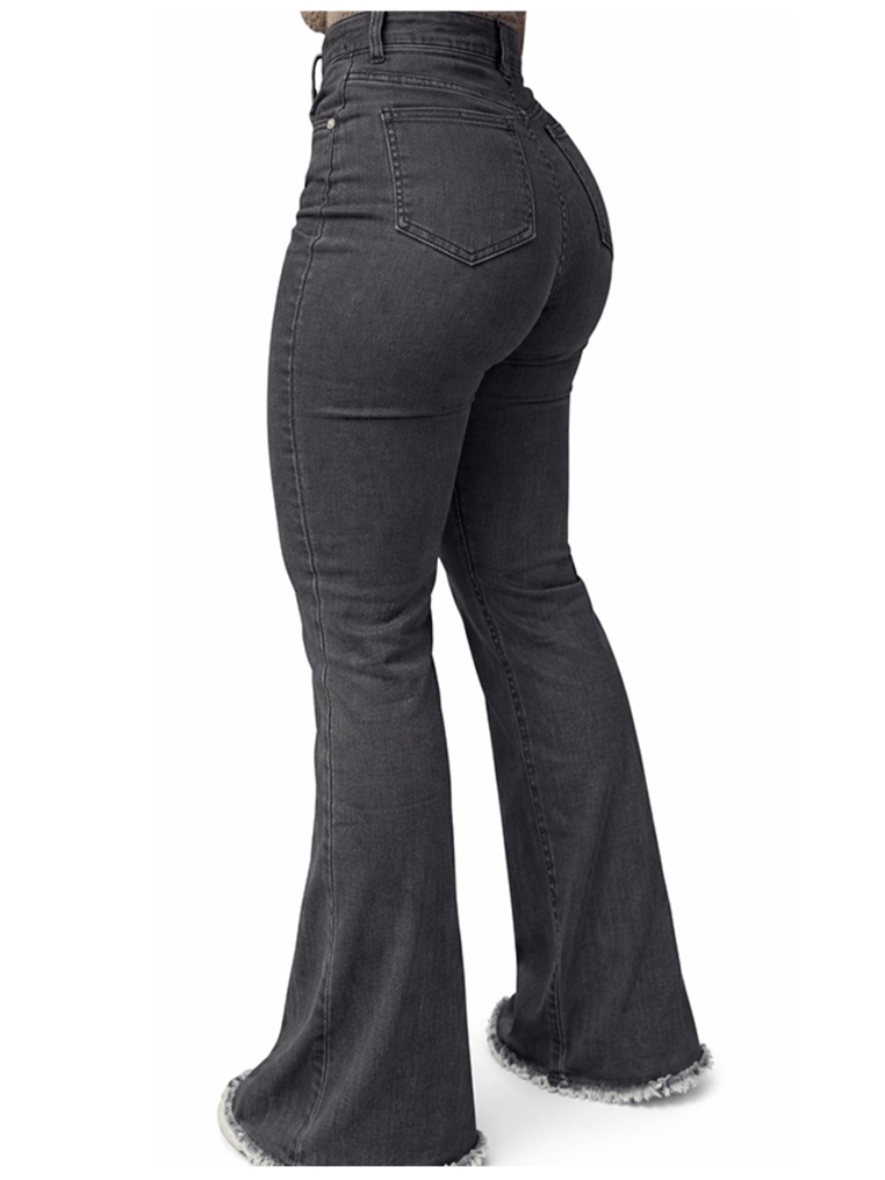 Charcoal Gray Flare Jeans Size 28 High Rise Stretch Denim Raw Hem